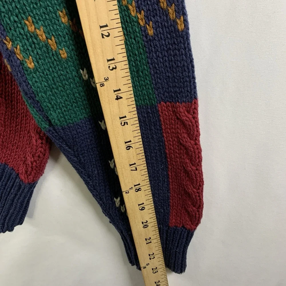 VTG 90s Mens Colorblock Cable Knit Sweater L/XL Cotton Ramie Grandpa Dad